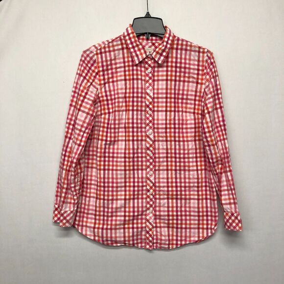 Talbots Women Roll Tab Sleeve Button Shirt Top Blouse Size Small Plaid B262 -28 - Picture 1 of 15